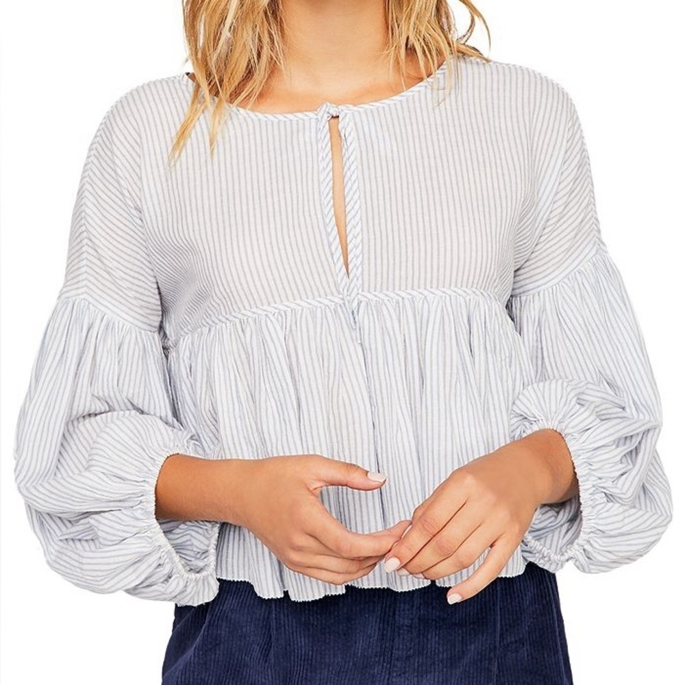 Free People Striped White Blouse Large